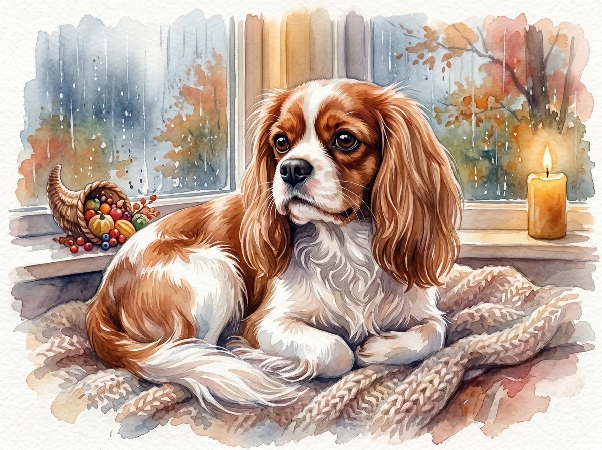 Cavalier King Charles Spaniel watercolor calendar month 11